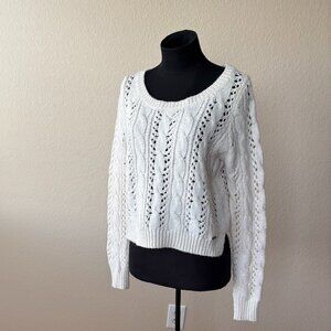 Hollister Crop Pullover Sweater Size L Cream Cable Knit Preppy Casual